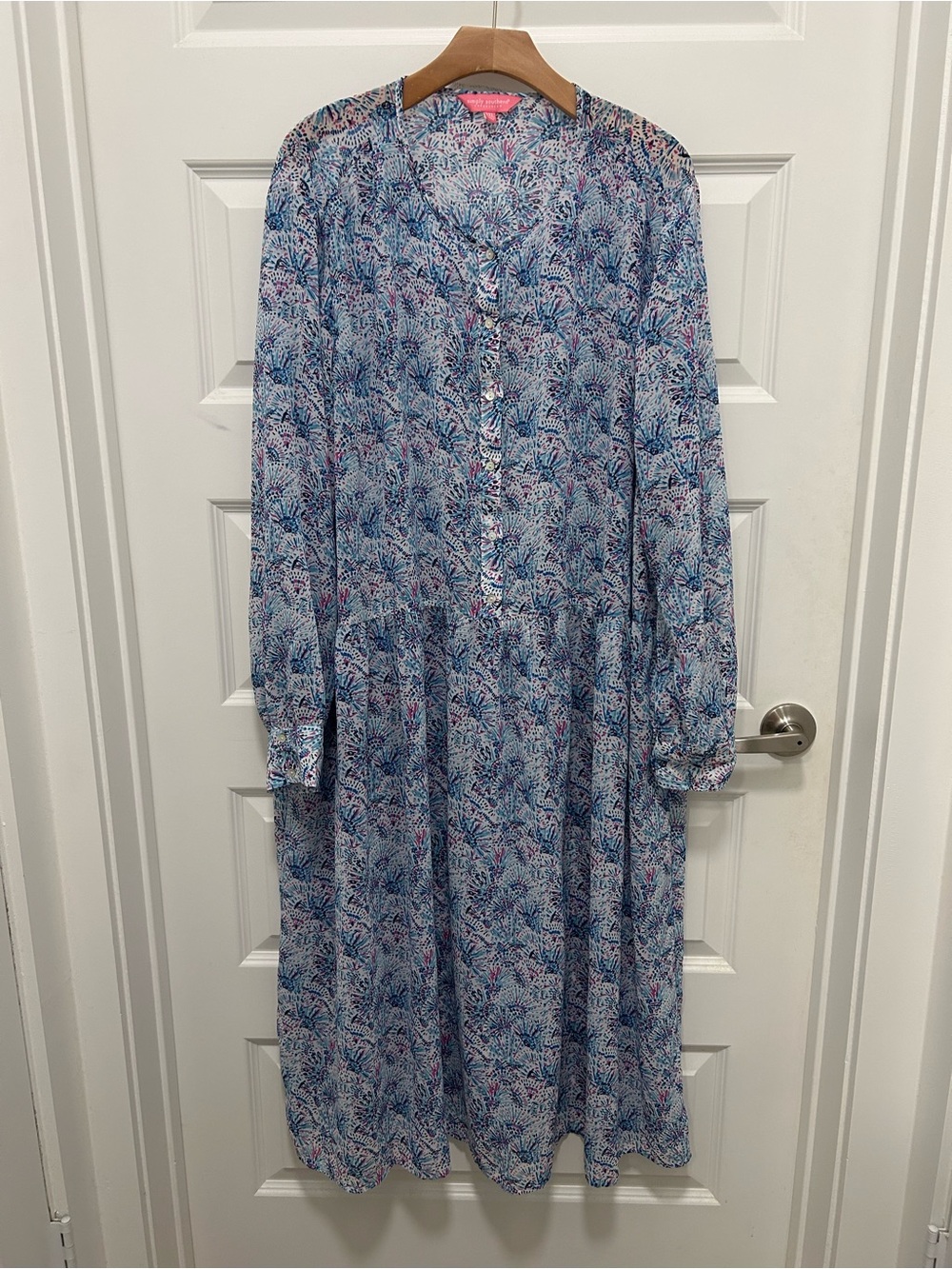 Woman Within Blue & Pink Floral Print Midi Dress Career XXL Plus